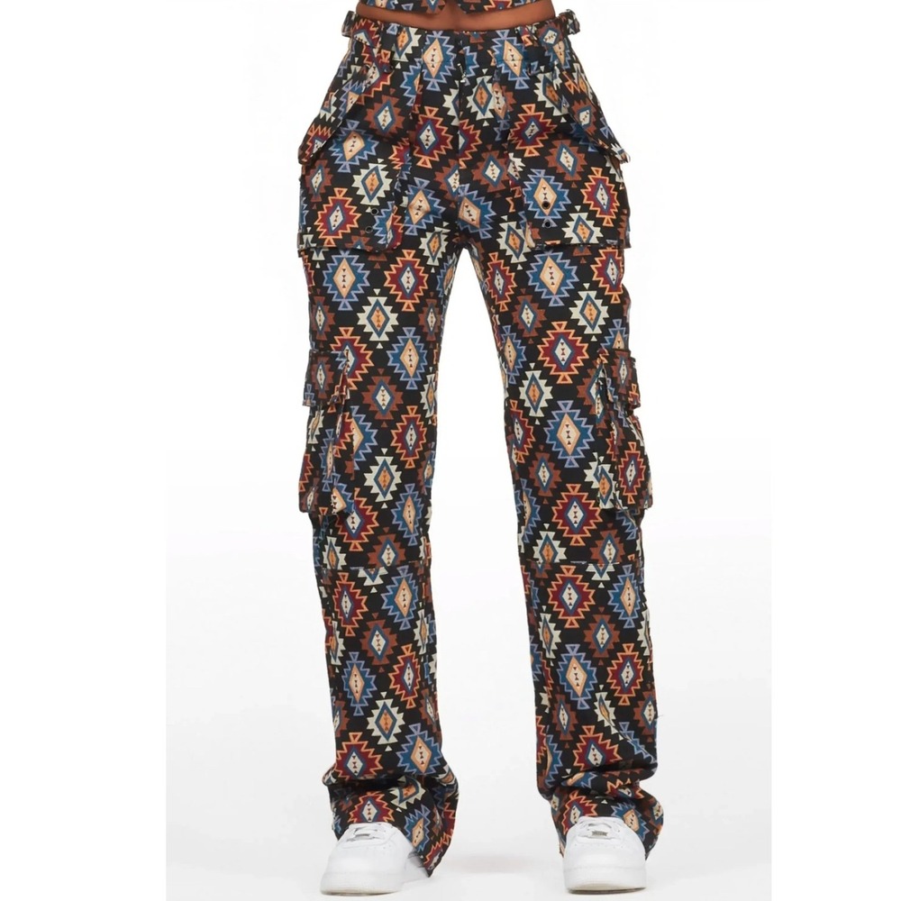 Rockstar Original Andraila Tapestry Stacked Pant XS Aztec Southwestern Cargo